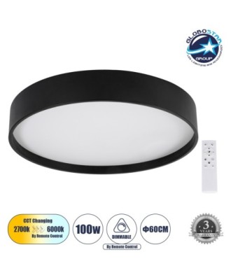 GLOBOSTAR® NARNIA 61259 Μοντέρνο Φωτιστικό Οροφής LED 100W 11500lm 120° AC 220-240V IP20 Ρυθμιζόμενο Λευκό CCT με Χειριστήριο από 2700K έως 6000K Dimmable - Lumileds SMD Chip - Μαύρο Ματ - Μ60 x Π60 x Υ10cm - 3 Χρόνια Εγγύηση
